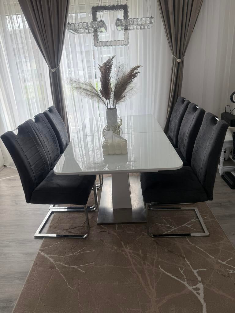 Eettafel met 6 stoelen, Ophalen, Gebruikt, 4 tot 6 stoelen