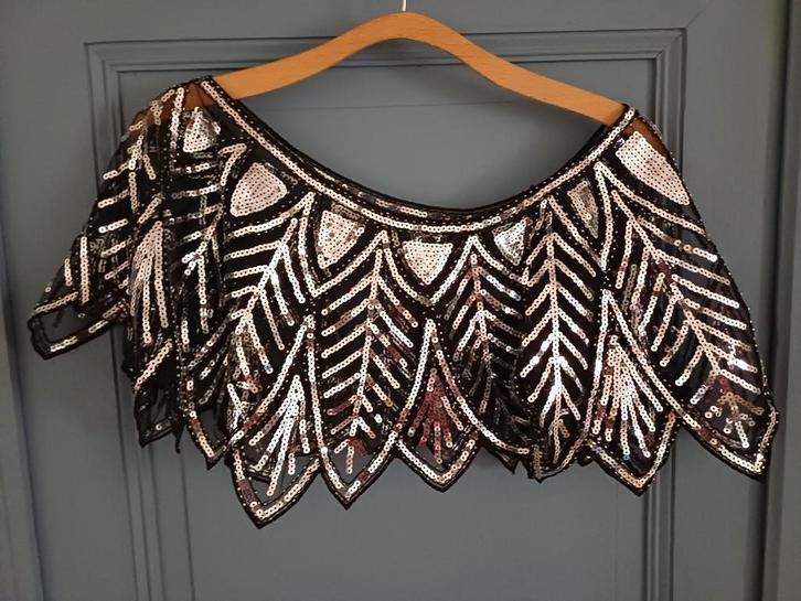 Mooie Charleston Cape Zwart Zilver Pailletten, Kleding | Dames, Carnavalskleding en Feestkleding, Zo goed als nieuw, Accessoires