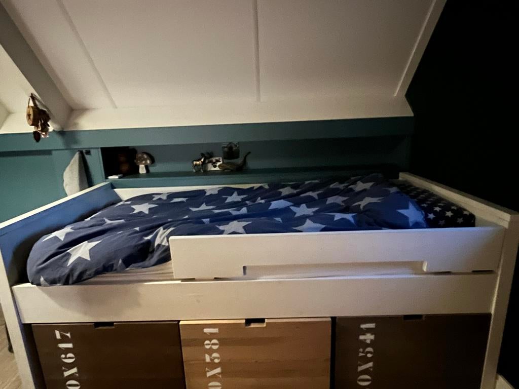 Hoogslaper met opbergruimte en lattenbodem, Ophalen, 85 tot 100 cm, Gebruikt, Hoogslaper of Stapelbed