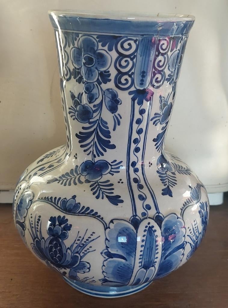 Antieke Delfts Blauwe Vaas Porcelyne fles Handgeschilderd, Ophalen of Verzenden