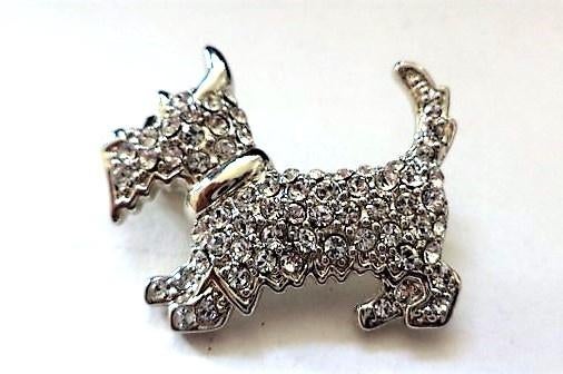 Vintage stijl broche Schotse Terriër / Westie, Strass  (4841, Ophalen, Nieuw, Zilver, Overige materialen
