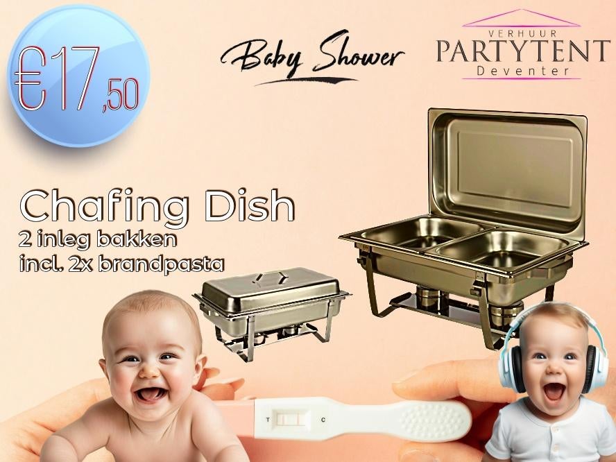 Warme hapjes huren babyshower chafing dish, Hobby en Vrije tijd, Feestartikelen | Verhuur, Ophalen, Nieuw, Overige