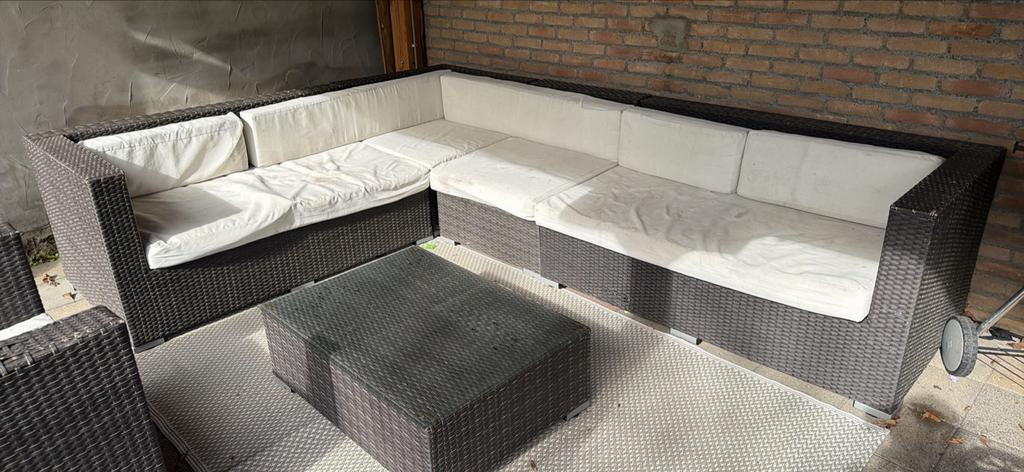 Ruime Wicker Loungeset met Salontafel - 305x230 cm, Ophalen, Gebruikt, Loungeset, Wicker