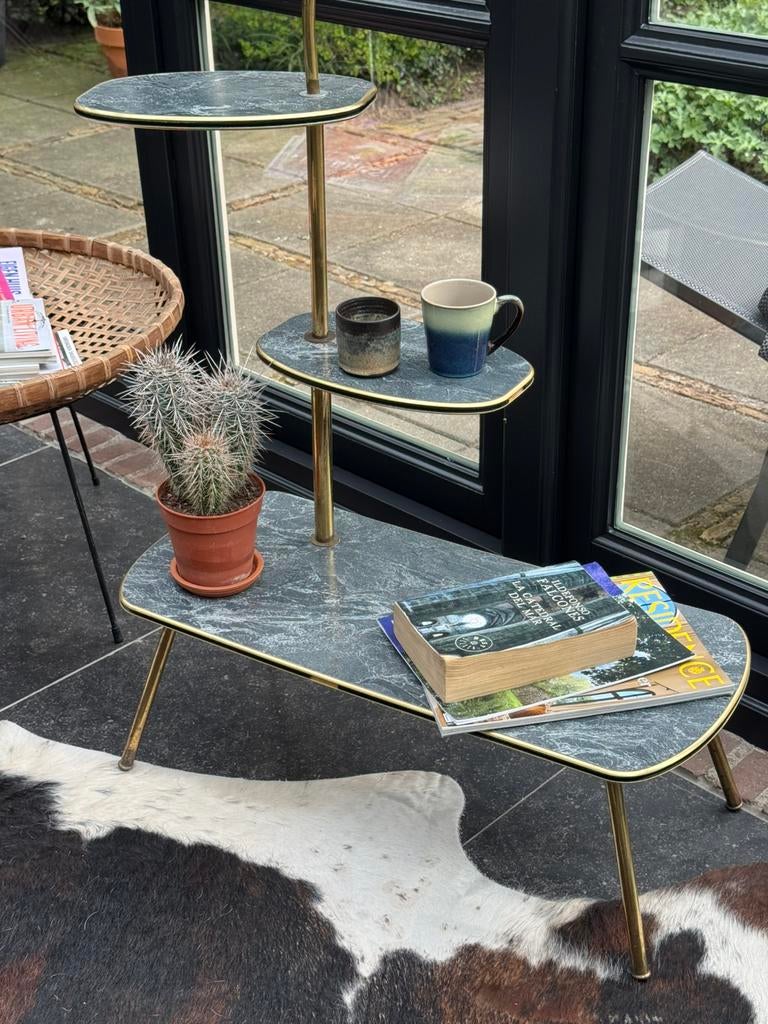 Prachtig retro plantentafel met 3 bladen in marmerlook, Ophalen of Verzenden, Huis en Inrichting
