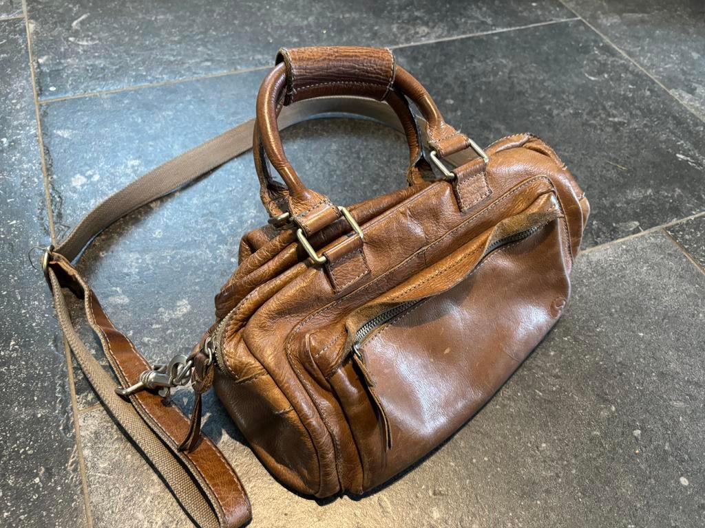 Vintage Leren Tas, Ophalen, Gebruikt, 20 tot 30 cm, Bruin