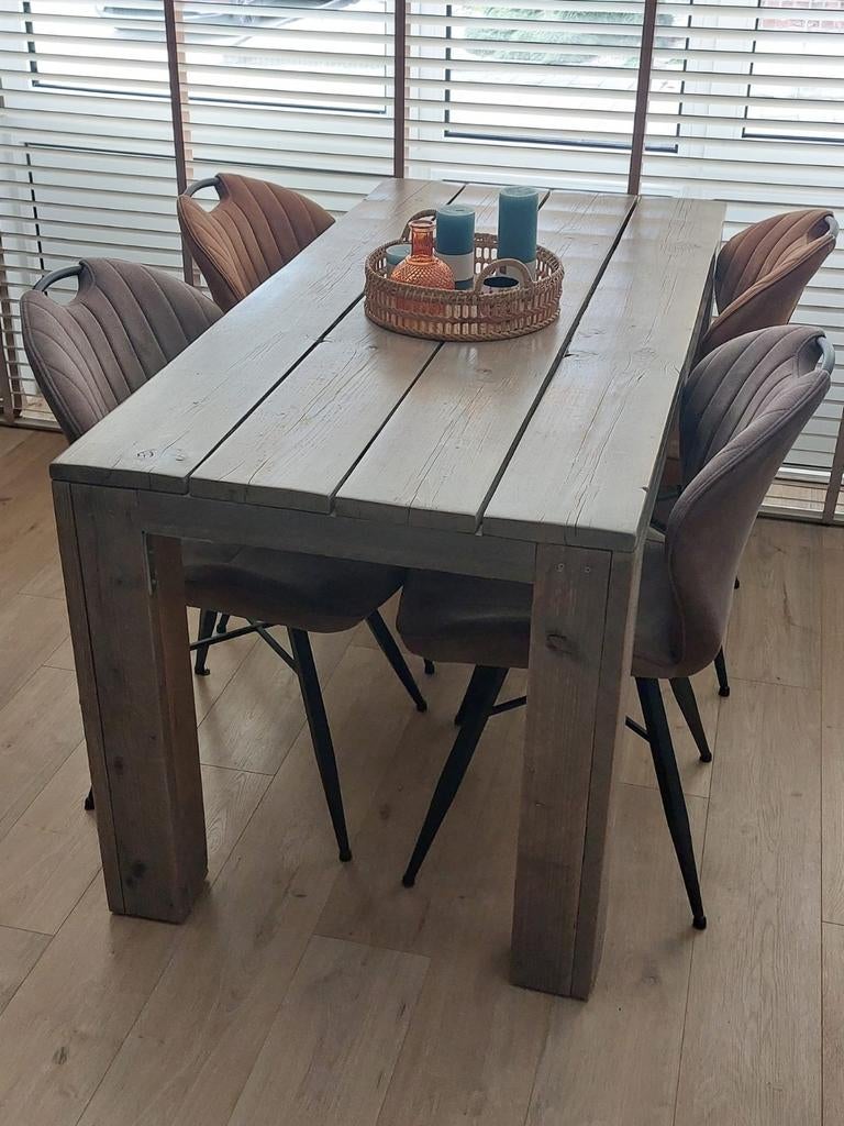 Robuuste steigerhouten eettafel, Ophalen, Gebruikt, Minder dan 180 cm, Planken