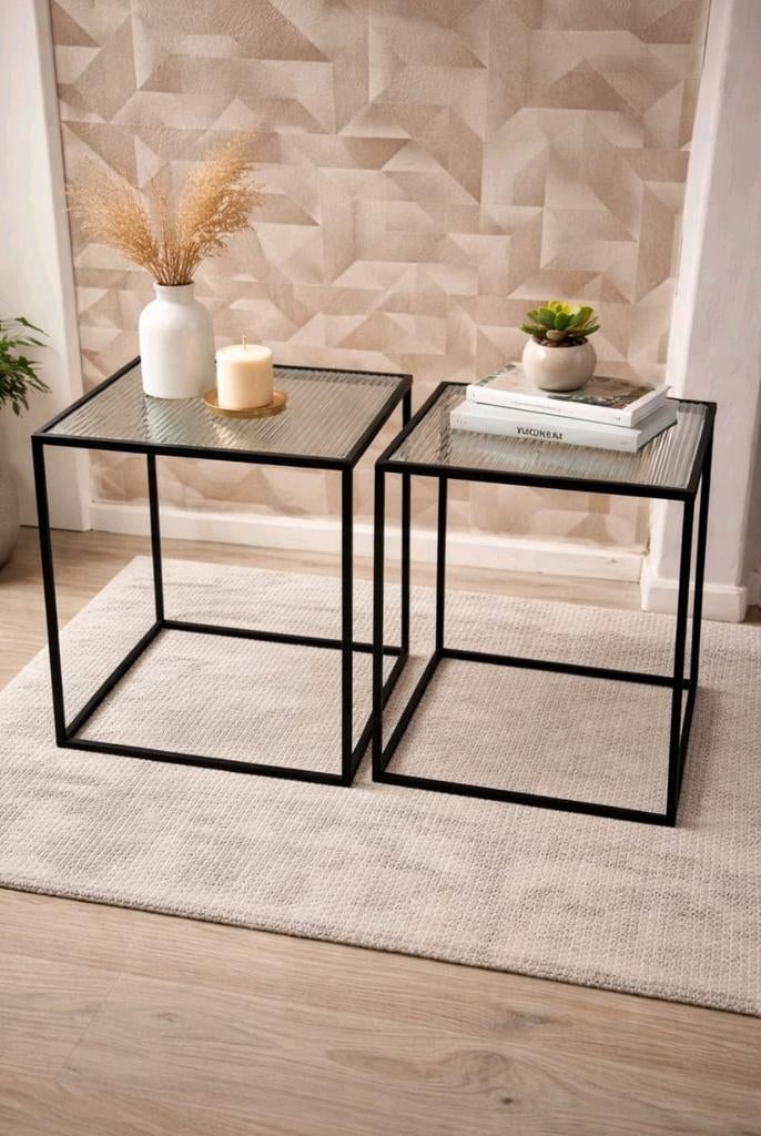 Set van 2 bijzettafels - 50 en 40 cm, Ophalen of Verzenden, Gebruikt, Vierkant, Modern