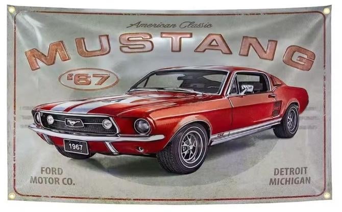 FORD MUSTANG BANNER 60X90 CM MET BEVESTIGGINGS OGEN, Ophalen of Verzenden, Nieuw