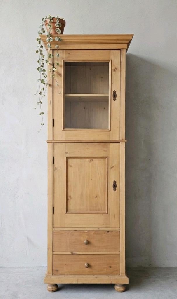 ✨️Antieke brocante grenen eendeurskast vintage smalle kast, Ophalen of Verzenden