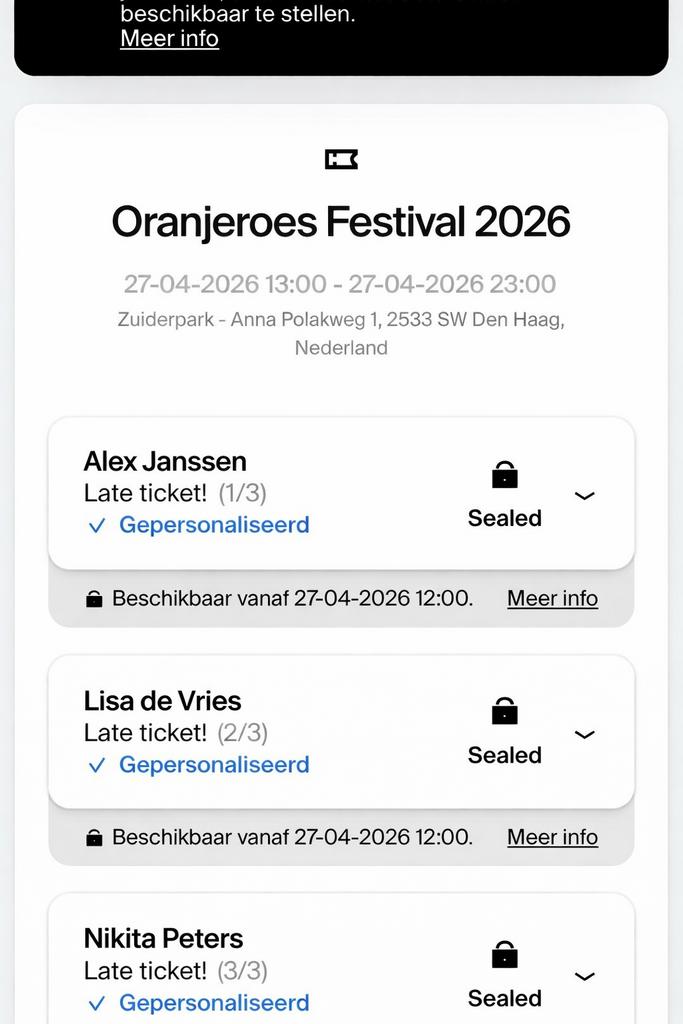 Oranjeroes festival kaarten te koop, Drie personen of meer