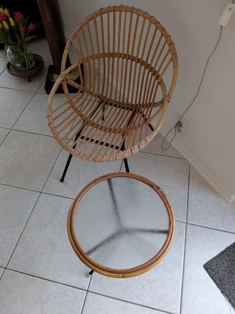 Vintage stoeltje en tafeltje jaren '60 van Rohe Noordwolde, Tuin en Terras, Ophalen, Gebruikt