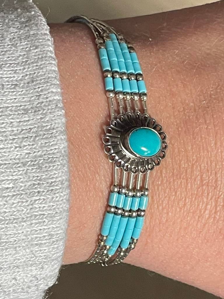 Zilveren vintage navajo armband met turquoise, Ophalen of Verzenden, Zo goed als nieuw, Zilver
