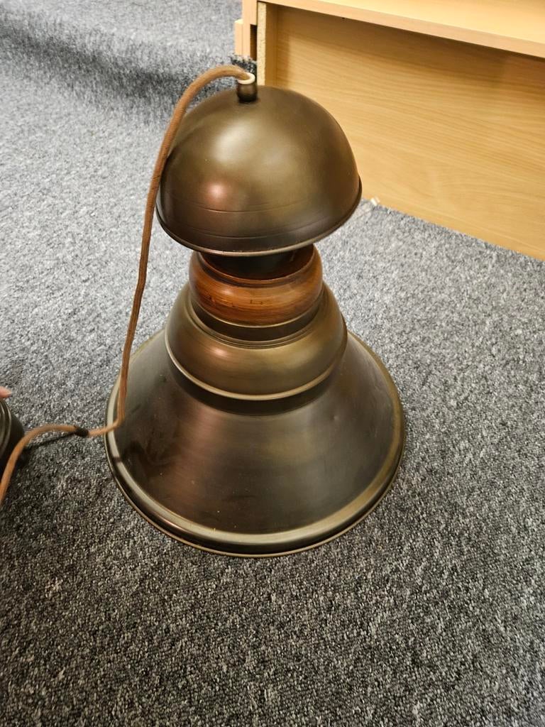 Vintage hanglamp - Bronskleurig met houten accent, Huis en Inrichting, Ophalen, Gebruikt, Vintage, Klassiek, Minder dan 50 cm