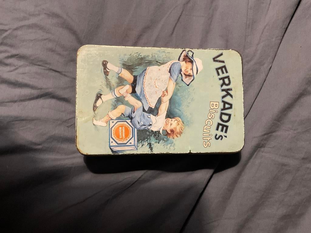 Biscuitblik van Verkade, Ophalen, Gebruikt, Metaal, Theedoos