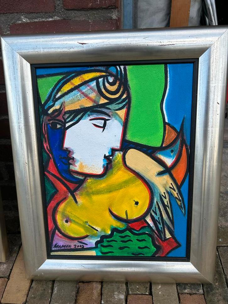 Tweeluik moderne kunst. Schilderijen., Antiek en Kunst, Kunst | Schilderijen | Modern, Ophalen of Verzenden