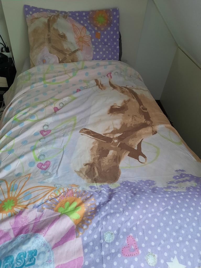 Leuk kinder dekbedovertrek met paard 1 persoons 140x200 cm, Ophalen, Gebruikt, Overige kleuren, Meisje