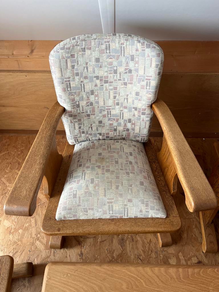 Vooroorlogse, massief eikenhouten salon set (tafel+3x stoel), Ophalen, Gebruikt, Vooroorlogs, Overige kleuren