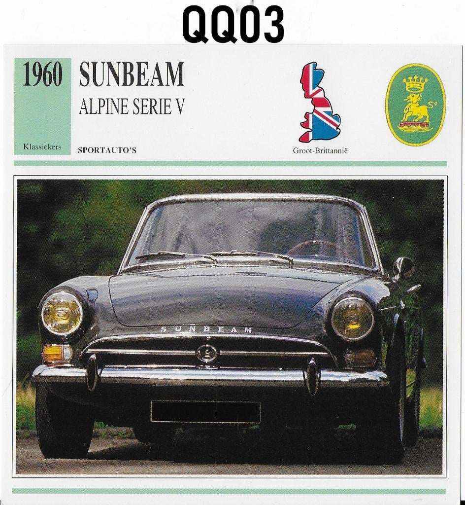 Qq03 autokaart sunbeam alpine serie v ( 1960 ), Ophalen of Verzenden, Zo goed als nieuw, Auto's