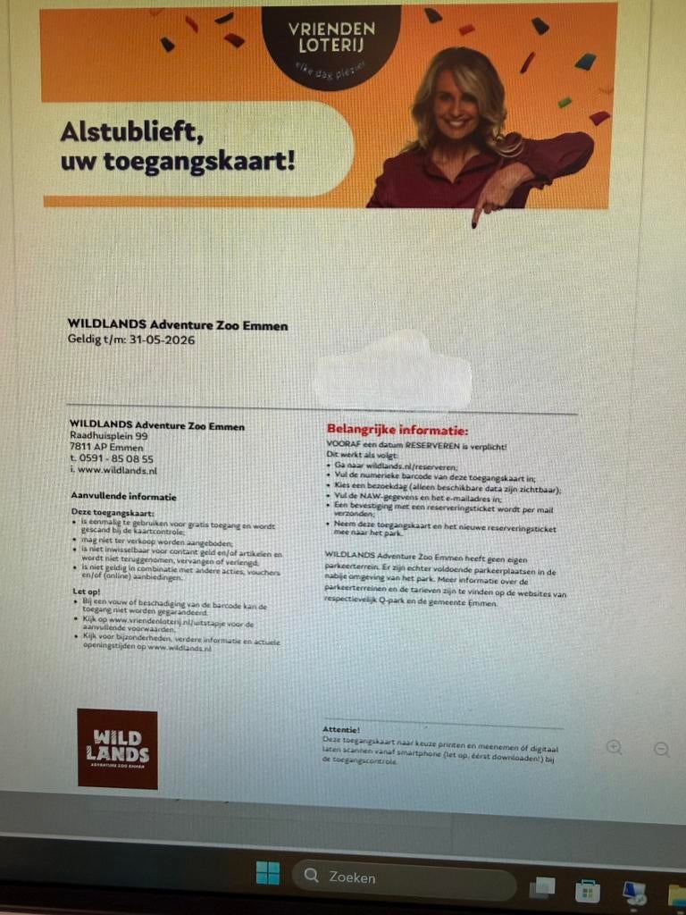 4x Toegangsbewijs Wildlands Emmen, Tickets en Kaartjes, Drie personen of meer, Ticket of Toegangskaart