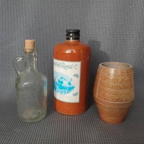 Vintage keramische vaasjes en 2 flessen, Antiek en Kunst, Antiek | Keramiek en Aardewerk, Ophalen of Verzenden