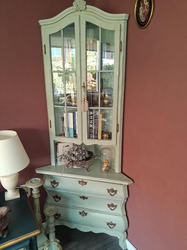 Brocante buikkastje met opbouw hoekkastje vitrinekastje, Huis en Inrichting, Ophalen of Verzenden, 25 tot 50 cm, 50 tot 100 cm