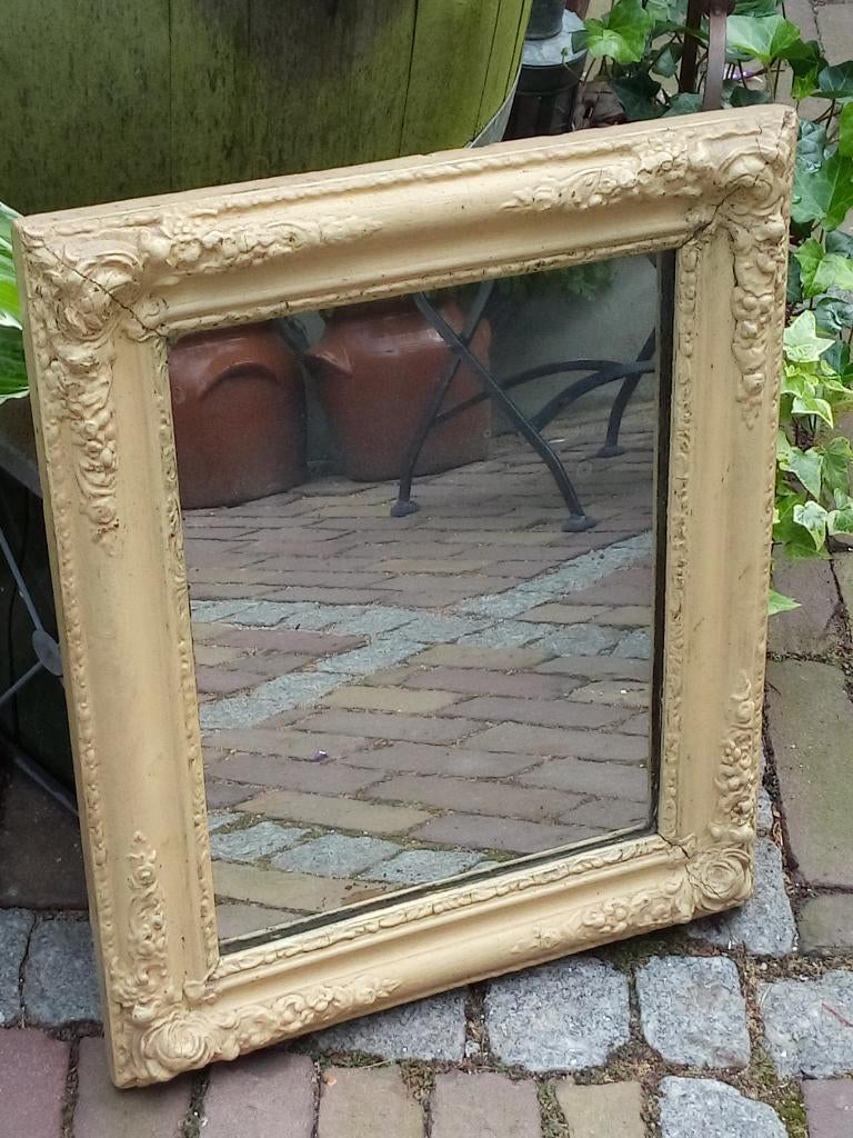 brocante Franse spiegel, Antiek en Kunst, Ophalen of Verzenden, Rechthoekig, Minder dan 50 cm, Minder dan 100 cm