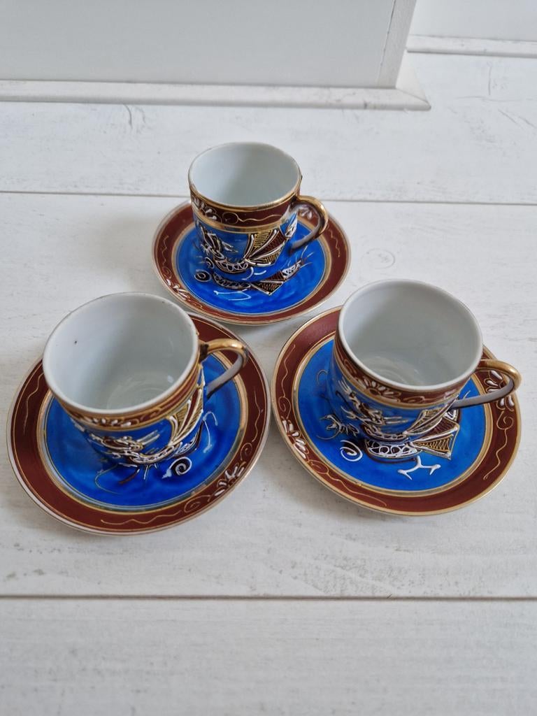 Japanse dragonware geisha kopjes en schotels porselein, Ophalen of Verzenden