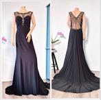 F•S Haute Couture zwarte avondjurk/galajurk + sleep maat 16, Galajurk, Zwart, Maat 42/44 (L), Ophalen of Verzenden