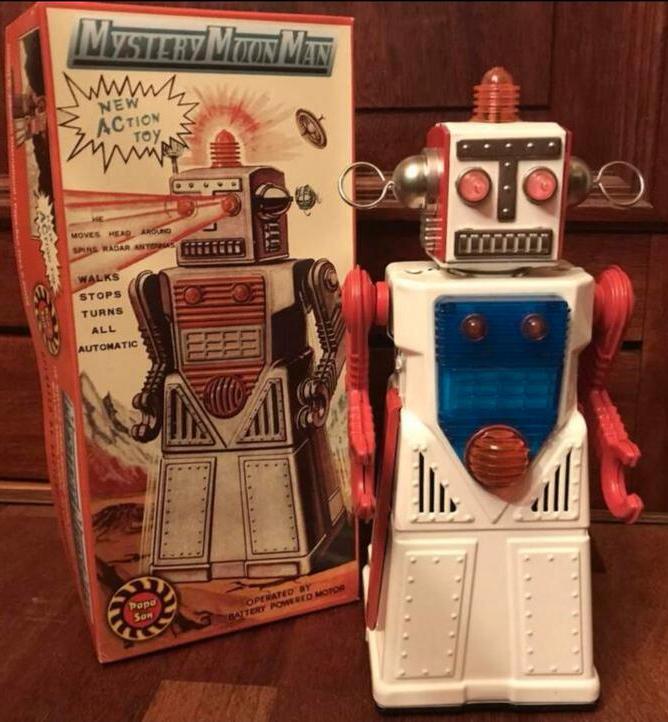 Bijzondere robot van PAPA SAN van blik in originele doos, Antiek en Kunst, Antiek | Speelgoed, Ophalen of Verzenden