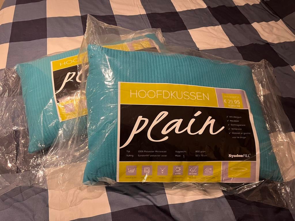 4 hoofdkussens, Nieuw, voor 19,50, Eenpersoons, Blauw, Nieuw, Ophalen of Verzenden