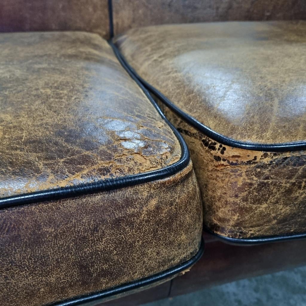 Oude Schapenleren vintage bank + BEZORGING GRATIS, Ophalen of Verzenden