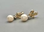 Gouden vintage bi-color oorbellen parel en diamant. 2026/144, ., Ophalen of Verzenden, Zo goed als nieuw, .