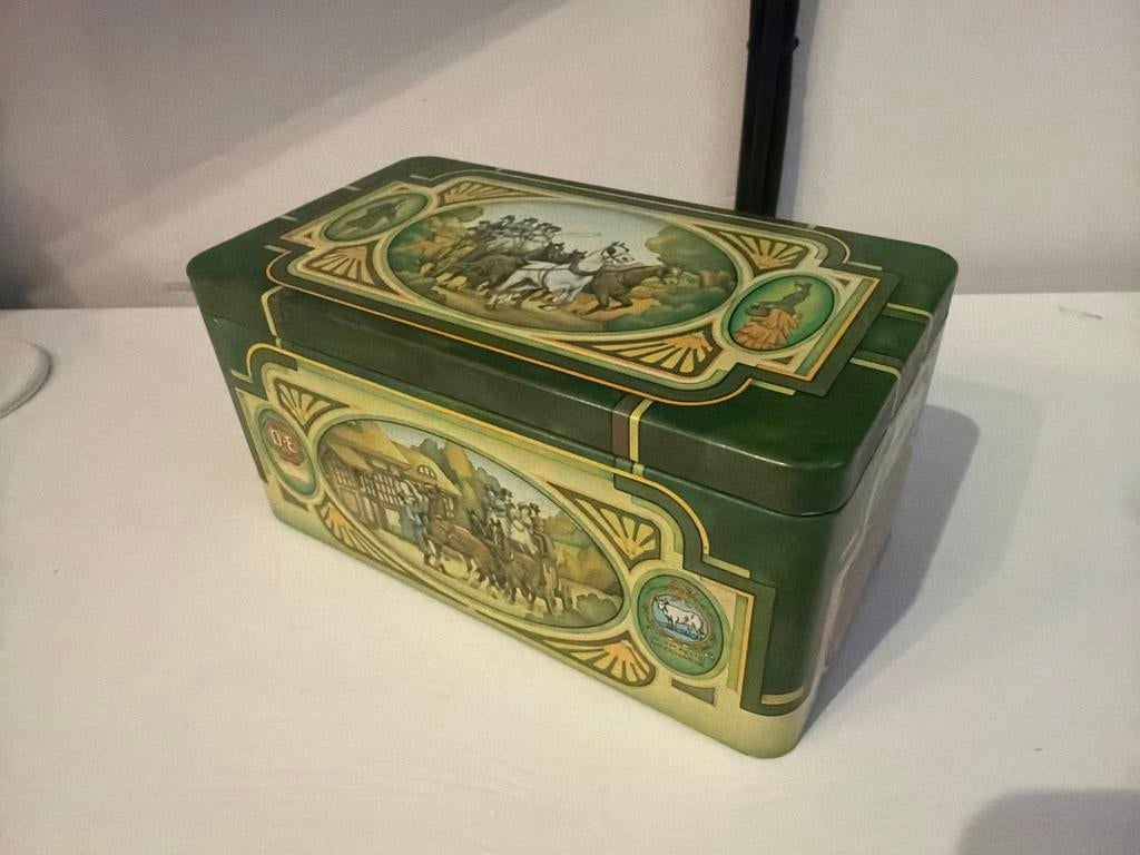 Vintage Douwe Egberts Koektrommel/Theebus - Groen, Ophalen of Verzenden, Gebruikt, Koek(jes), Douwe Egberts