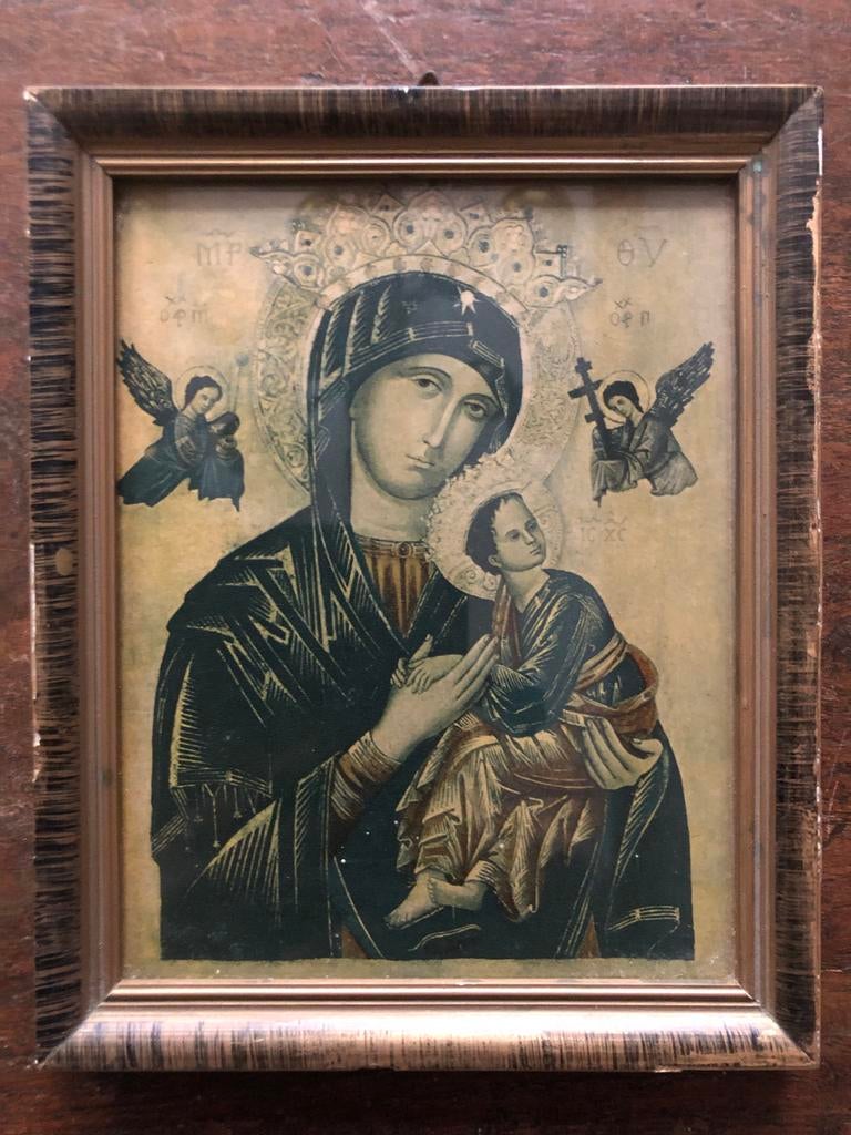 Antieke icoon: Madonna met Kind, ingelijst, Antiek en Kunst, Ophalen of Verzenden