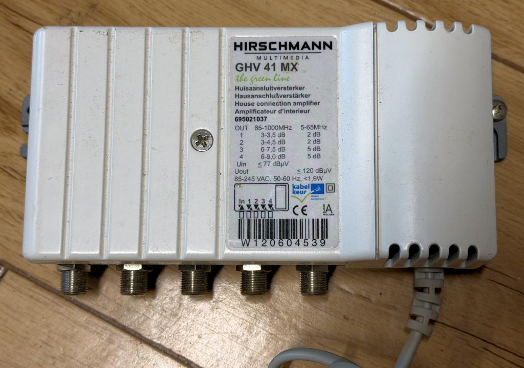 Hirschmann coax antenneversterker GHV 41 MX, Audio, Tv en Foto, Televisie-accessoires, Zo goed als nieuw, Ophalen