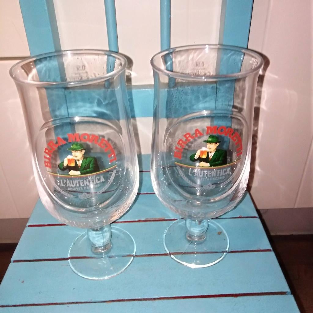 Birra moretti bierglazen 0,5 liter 2 stuks, Verzamelen, Ophalen, Zo goed als nieuw, Glas of Glazen, Overige merken