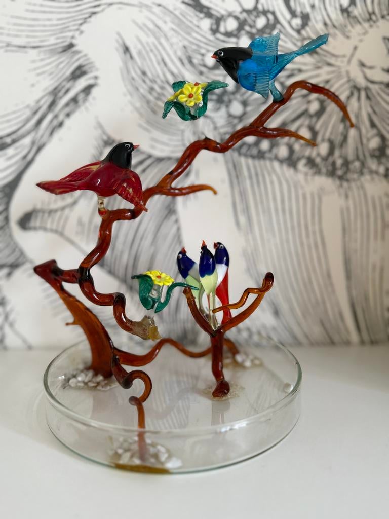 glaskunst vogels op tak TEAB, Antiek en Kunst, Antiek | Glas en Kristal, Ophalen of Verzenden