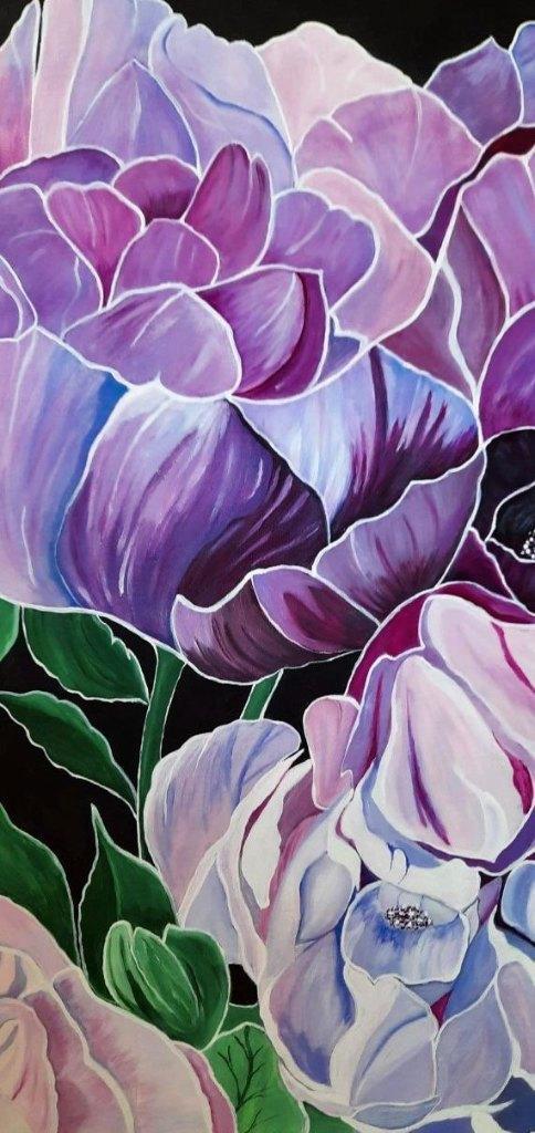 Nieuw handgeschilderd schilderij in paars & roze, Antiek en Kunst, Kunst | Schilderijen | Abstract, Ophalen of Verzenden