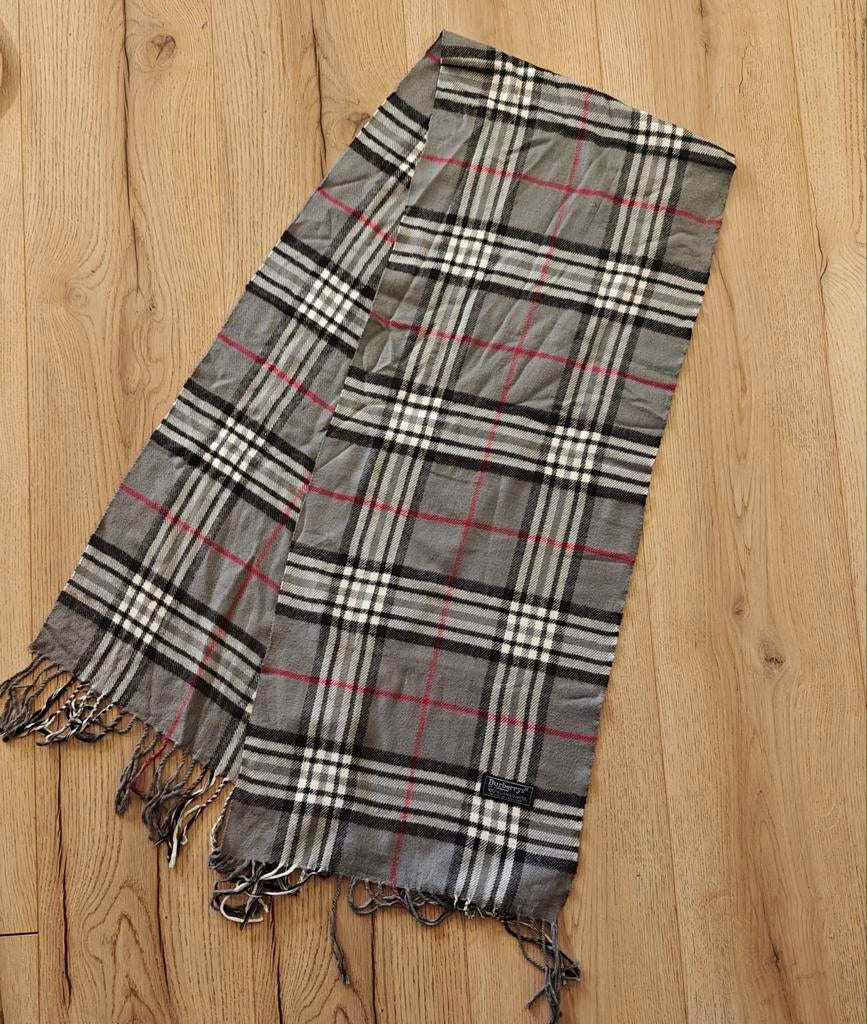 Burberrys sjaal grijs nova check 100% lamswol Engeland, Verzenden, Overige maten, Zo goed als nieuw, Sjaal