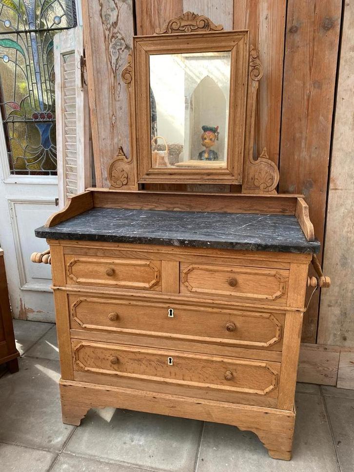 Landelijk Frans eiken wasmeubel ladekast commode, Antiek en Kunst, Antiek | Meubels | Kasten, Ophalen