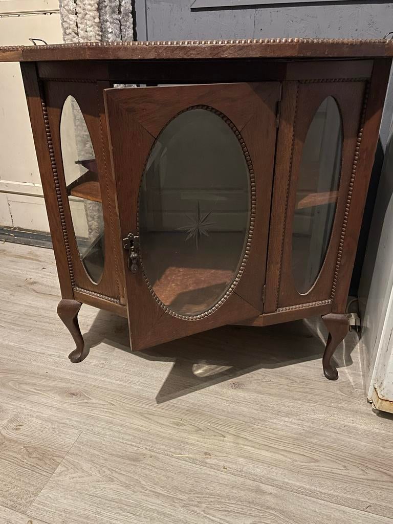 Antiek theekastje met ster ruit en afneembaar dienblad, Ophalen