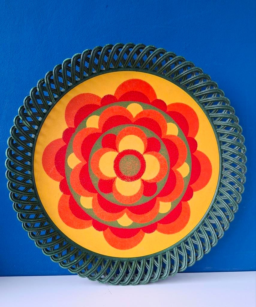 Vintage kleurrijk Emsa dienblad/Flower Power, Ophalen of Verzenden, Gebruikt, Rond, Kunststof