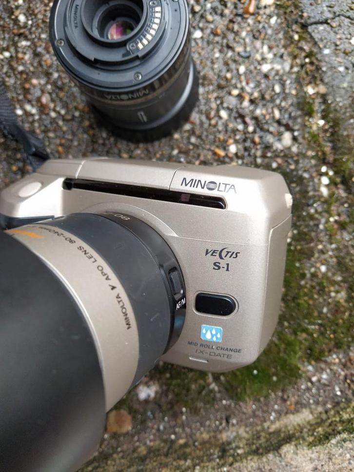 Minolta Vectis S-1 APS Spiegelreflexcamera met 2 lenzen, Audio, Tv en Foto, Fotocamera's Analoog, Verzenden