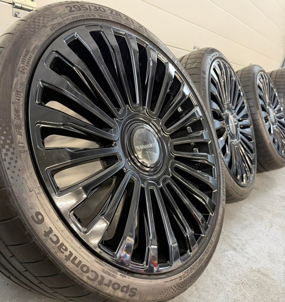 Mansory Black on Black velgen 21 inch – Breedset continental, Auto-onderdelen, Banden en Velgen, Ophalen, Gebruikt, 255 mm, Banden en Velgen