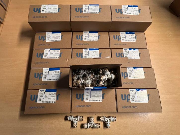 Partij Uponor S-Press Plus T-stuk 16 x 16 x 16 mm, 3x pers, Doe-het-zelf en Verbouw, Sanitair, Nieuw, Overige typen, Koper, Ophalen of Verzenden