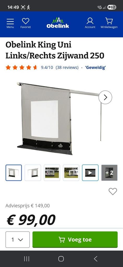 2 stuks Obelink King 250 zijwanden incl. spanstangen, Ophalen