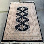 Vintage Perzisch handgeknoopt tapijt,zwart,beige,1x1.48 wol, Gebruikt, Vintage, Blauw, 150 tot 200 cm