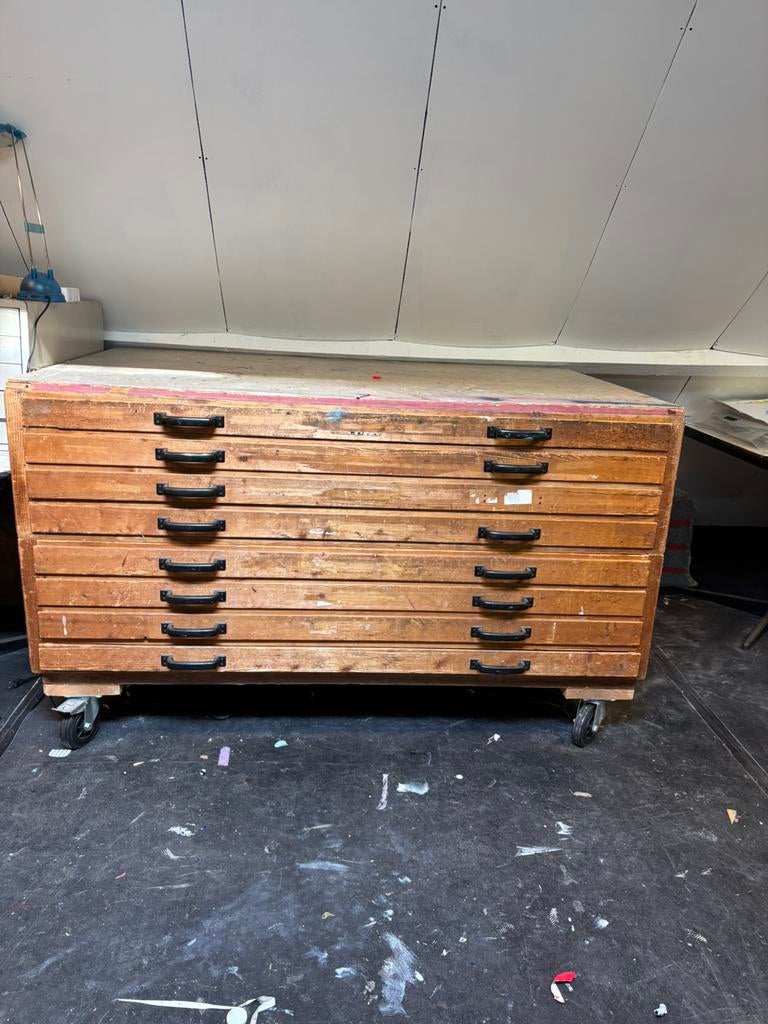 Grote houten tekenkast, Huis en Inrichting, Kasten | Ladekasten, Ophalen, Gebruikt, 5 laden of meer, 75 cm of meer