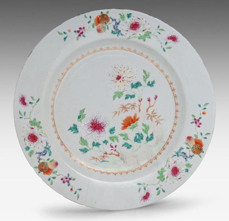 Groot Chinese familioe rose bord - 18e eew, Ophalen of Verzenden