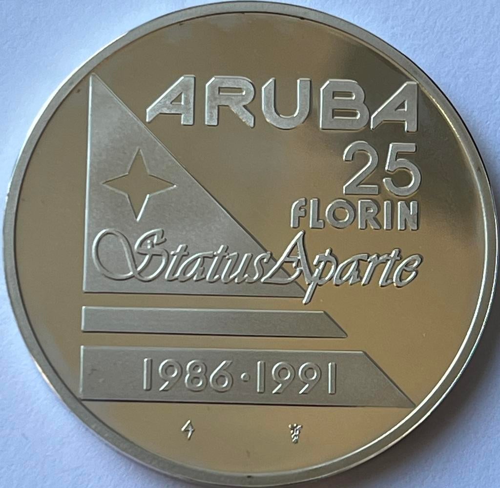 Aruba zilveren 25 florin 1991, Postzegels en Munten, Munten | Nederland, Koningin Beatrix, Zilver, Losse munt, Overige waardes